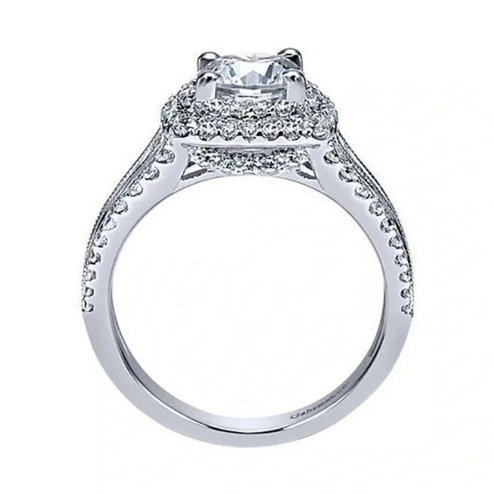 Luxury Silver Square Diamond Cubic Zircon Ring - Picture 6 of 14